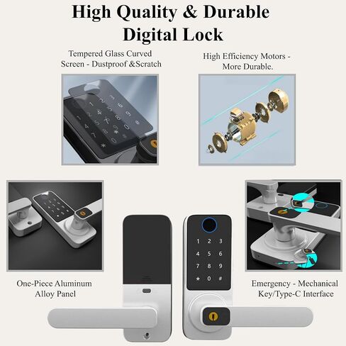 Fingerprint Smart Lock with Handle, WiFi Keyless Entry Door Lock with App Control, Keypad & Backup Key, Auto-Lock Waterproof Front Door Lock for Apartment, Home & Airbnb (Silver) in Saudi Arabia