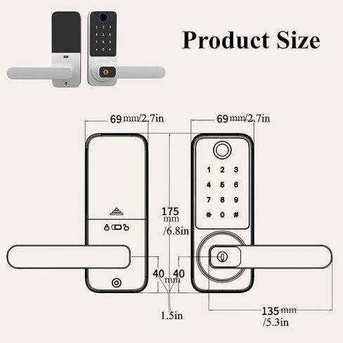 Fingerprint Smart Lock with Handle, WiFi Keyless Entry Door Lock with App Control, Keypad & Backup Key, Auto-Lock Waterproof Front Door Lock for Apartment, Home & Airbnb (Silver) in Saudi Arabia