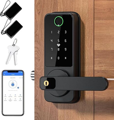 Fingerprint Smart Lock with Handle, WiFi Keyless Entry Door Lock with App Control, Keypad & Backup Key, Auto-Lock Waterproof Front Door Lock for Apartment, Home & Airbnb (Silver) in Saudi Arabia