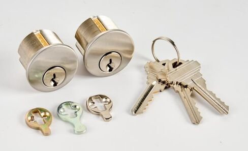 Key Alike Mortise Lock Cylinder 1 inch (25mm) fit Patio Door Aluminium Door with Different Cylinder Cam Changeable for Different Brand Satin Nickel Finish (2 PC) in Kuwait