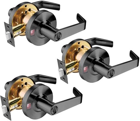 Ansi Grade 2 UL Fired Rated Commercial Heavy Duty Privacy Door Lever Lockset, ADA, Matt Black Finish (3 Sets) in Kuwait