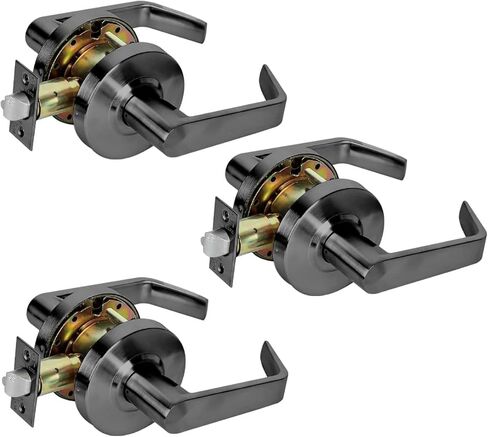 Grade 2 Commercial Heavy Duty Passage Door Lever Lockset, ADA, Matt Black Finish (3 Sets) in Kuwait