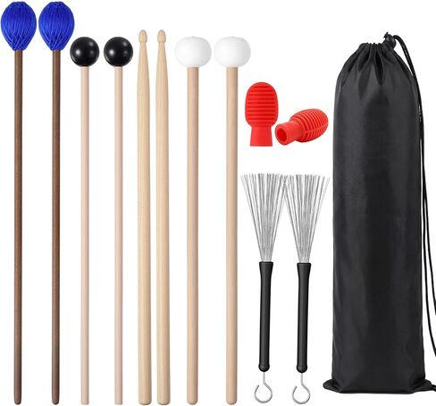 Drum Mallets Percussion Kit with 4 Pairs Drumsticks (felt Timpani, Rubber, Marimba, 5A) 2 Pcs Drumstick Dampeners 2 Pcs Brushes 1 Bag Percussion Instrument Accessories for Xylophone Timpani Bass Drum in Saudi Arabia