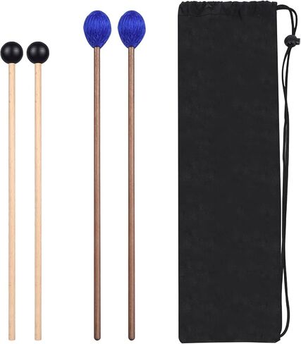 Drum Mallets Kit – 4 Pairs (Felt Timpani, Rubber, Marimba, 5A Drumsticks), Percussion Instrument Beginner Accessories for Steel Drum, Bass Drum, Glockenspiel, Xylophone Mallet in Kuwait