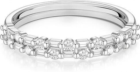 eamti 925 Sterling Silver Bedding Beeds for Women Baguette Round Cubic Zirconia اثنين من الخبران الخليج الخاتم القابل للتكديس حجم 4-10 in Saudi Arabia