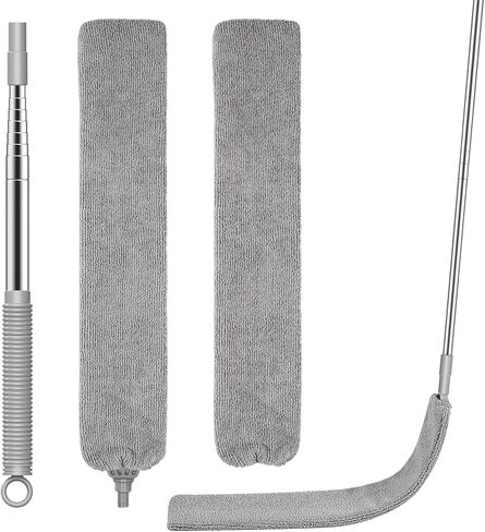 منفضة سيت سيل لتنظيف منفضة الفجوة القابلة للسحب مع عمود تمديد، أدوات تنظيف بمقبض طويل، منظف غبار مسطح مع قطعتين من قماش الألياف الدقيقة للثلاجة والأثاث تحت الأجهزة in Kuwait