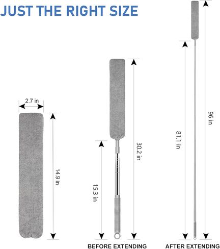 منفضة سيت سيل لتنظيف منفضة الفجوة القابلة للسحب مع عمود تمديد، أدوات تنظيف بمقبض طويل، منظف غبار مسطح مع قطعتين من قماش الألياف الدقيقة للثلاجة والأثاث تحت الأجهزة in Kuwait