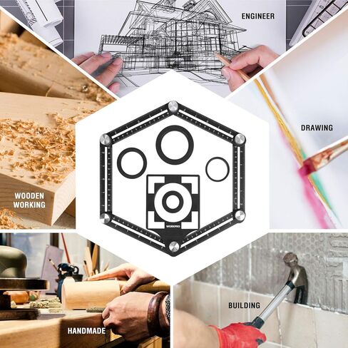 مجموعة أدوات قياس زاوية WORKPRO مقاس 10 بوصات و6 جوانب، ناسخة قياس محيط الشكل البلاستيكي، مسطرة قياس متعددة الزوايا من سبائك الألومنيوم in Saudi Arabia