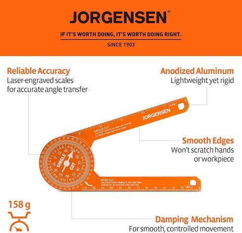 Jorgensen Miter Saw Protractor 7 Inch Aluminum Protractor Angle Finder with Precision Laser-Etched Scales for Accurate Miter Cuts, Carpenters & Contractors in Kuwait