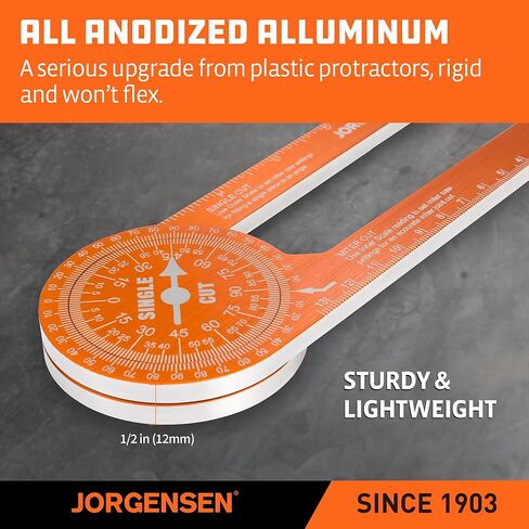 Jorgensen Miter Saw Protractor 7 Inch Aluminum Protractor Angle Finder with Precision Laser-Etched Scales for Accurate Miter Cuts, Carpenters & Contractors in Kuwait