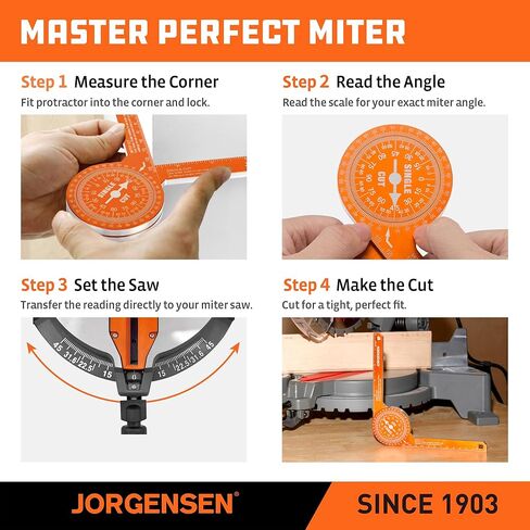 Jorgensen Miter Saw Protractor 7 Inch Aluminum Protractor Angle Finder with Precision Laser-Etched Scales for Accurate Miter Cuts, Carpenters & Contractors in Kuwait