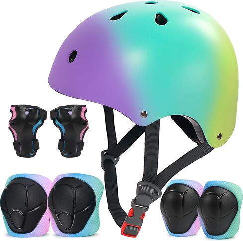مجموعة خوذات ووسادات دراجة للأطفال معتمدة من CPSC - خوذة قابلة للتعديل مع واقيات المعصم للركبة وحقيبة، للأعمار من 2 إلى 14 سنة فما فوق، ركوب الدراجات، التزلج، السكوتر، لوح التزلج in Kuwait