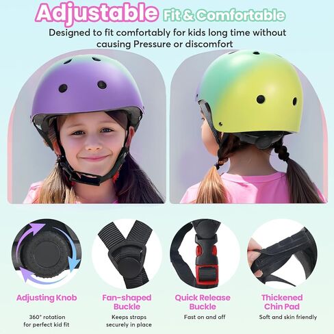 مجموعة خوذات ووسادات دراجة للأطفال معتمدة من CPSC - خوذة قابلة للتعديل مع واقيات المعصم للركبة وحقيبة، للأعمار من 2 إلى 14 سنة فما فوق، ركوب الدراجات، التزلج، السكوتر، لوح التزلج in Kuwait