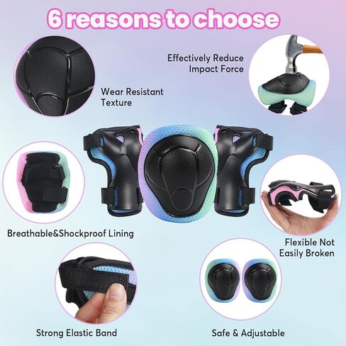 مجموعة خوذات ووسادات دراجة للأطفال معتمدة من CPSC - خوذة قابلة للتعديل مع واقيات المعصم للركبة وحقيبة، للأعمار من 2 إلى 14 سنة فما فوق، ركوب الدراجات، التزلج، السكوتر، لوح التزلج in Kuwait