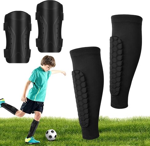 4 قطع من واقيات قصبة القدم للأطفال الصغار، وسادات واقية من قصبة القدم لكرة القدم، وكم ضغط ربلة الساق مع وسادات على شكل قرص العسل للأطفال والشباب والبالغين لكرة القدم التايكوندو والبيسبول الواقية in Kuwait