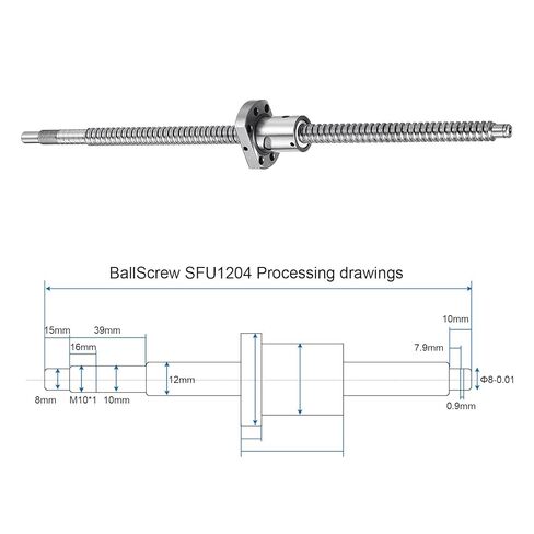 uxcell BallScrew SFU1204 (Dia 12mm, Lead 4mm, Length 350mm) with Ball Screw Nut Anti Backlash Ball Screw Kit Standard End Machining for BK/BF12 CNC Machine Parts in Saudi Arabia