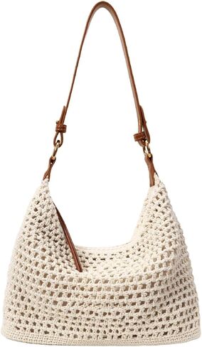 Ulisty Women Cotton Crochet String Bag Handwoven Summer Beach Tote Bag Knitted Vacation Hobo Purse Bohemian Shoulder Handbag in Kuwait