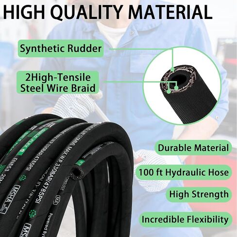Haichy Hydraulic Hose Coiled 3118 PSI Rubber Hydraulic Hose with 2 High-Tensile Steel Wire Braid, Hydraulic Oil Flexible Hose (3/4 in x 100 ft) in Saudi Arabia