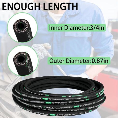 Haichy Hydraulic Hose Coiled 3118 PSI Rubber Hydraulic Hose with 2 High-Tensile Steel Wire Braid, Hydraulic Oil Flexible Hose (3/4 in x 100 ft) in Saudi Arabia