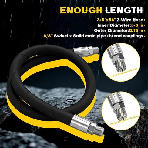 Frienda 3/8" x 36" Hydraulic Hose 2 Wire Hydraulic Hose Male x Male Assembly with Rotating Fittings, Double Wire Braided for Transfer Between Components in Saudi Arabia