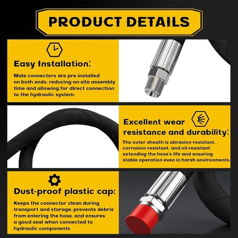 Frienda 3/8" x 36" Hydraulic Hose 2 Wire Hydraulic Hose Male x Male Assembly with Rotating Fittings, Double Wire Braided for Transfer Between Components(2Pcs) in Saudi Arabia