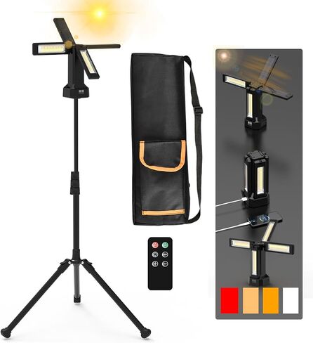 13200mAh Rechargeable Solar Work Light IP64 Waterproof with Folding Stand and Wheels and Carrying Bag, AODOO 8000 Lumen Stepless Dimmable , White/Warm/Nature White/RED(SOS) in Kuwait