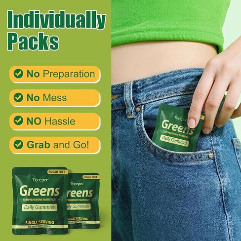 حلوى يومية خالية من السكر، مزيج من الفواكه والخضروات فائقة الجودة مع سبيرولينا، شلوريلا، البريبايوتك والألياف، مكمل متعدد الفيتامينات للنساء والرجال، صحة الجهاز الهضمي، غير معدل وراثيًا، 120 قطعة in Kuwait