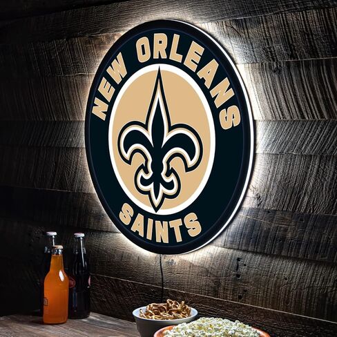 Team Sports America Evergreen NFL New Orleans Saints | Ultra-Thin LED Light Wall Sign Decor | 23 Inch Round | Made in the USA in Saudi Arabia