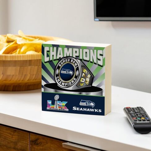ديكور طاولة لافتة خشبية لبطولة NFL Seattle Seahawks 2026 Super Bowl LX، مقاس 6 × 6 بوصة، صندوق خشبي لكرة القدم، لافتات ديكور للمنزل، المكتب، المطبخ، الرف، أو كهف الرجل in Saudi Arabia