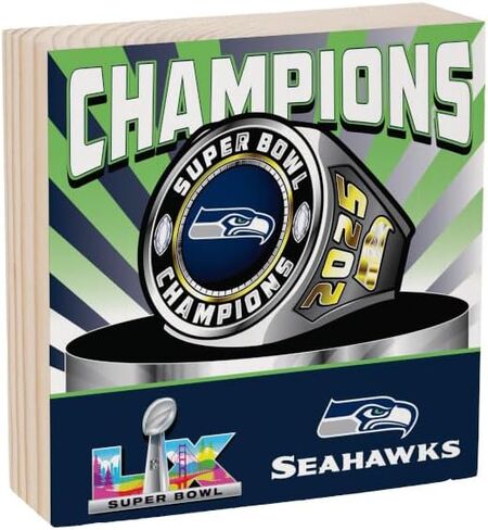 ديكور طاولة لافتة خشبية لبطولة NFL Seattle Seahawks 2026 Super Bowl LX، مقاس 6 × 6 بوصة، صندوق خشبي لكرة القدم، لافتات ديكور للمنزل، المكتب، المطبخ، الرف، أو كهف الرجل in Saudi Arabia