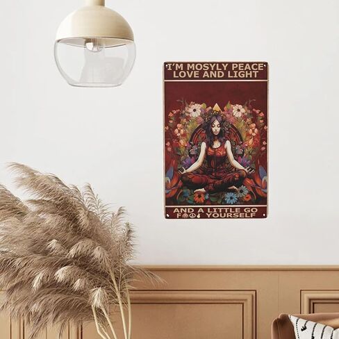 Boho Peace, Love & Light Metal Sign Vintage Hippie Wall Art Decoration for Yoga Studio,Coffee Poster with Funny Quote 'I'm Mostly Peace Love and Light and a Little Go F Yourself'. 8x12 Inches in Saudi Arabia