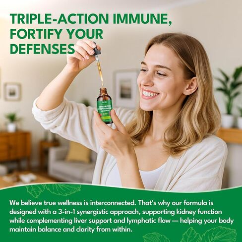 24-in-1 Kidney & Liver, Lymph Cleanse Detox & Repair Drops, Three Immune Formula with Cranberry, Milk Thistle, Vegan Urinary Tract & Lymphatic Drainage & Liver Repair | Strawberry Flavor, 2 FL Oz in Kuwait