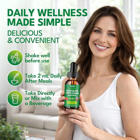 24-in-1 Kidney & Liver, Lymph Cleanse Detox & Repair Drops, Three Immune Formula with Cranberry, Milk Thistle, Vegan Urinary Tract & Lymphatic Drainage & Liver Repair | Strawberry Flavor, 2 FL Oz in Kuwait