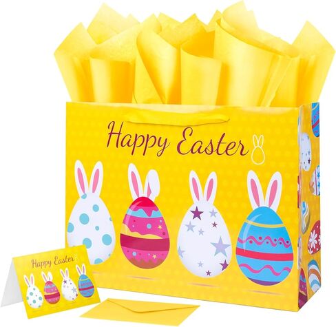 RANFashiong 2PCS 12.6 "حقائب هدايا عيد الفصح الكبيرة مع بطاقة وورق للأنسجة للأطفال. in Kuwait