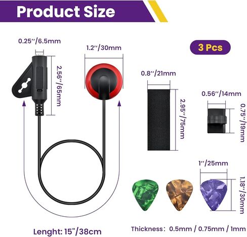 3Pcs Piezo Contact Microphone Pickups with 6Pcs Guitar Picks | Universal Self-Adhesive Pickups | Acoustic Guitar, Violin, Cello, Banjo, Ukulele, Mandolin & More in Saudi Arabia