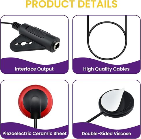 3Pcs Piezo Contact Microphone Pickups with 6Pcs Guitar Picks | Universal Self-Adhesive Pickups | Acoustic Guitar, Violin, Cello, Banjo, Ukulele, Mandolin & More in Saudi Arabia