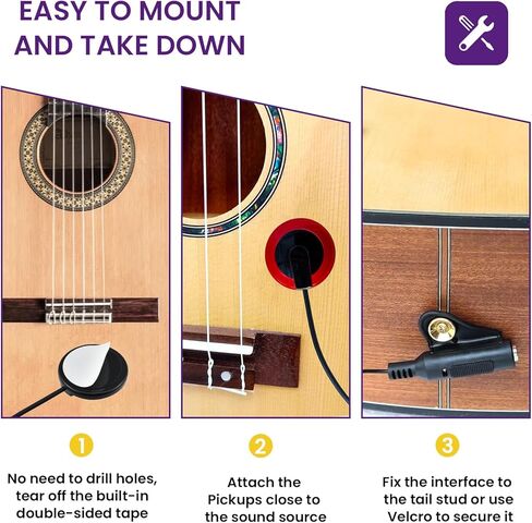 3Pcs Piezo Contact Microphone Pickups with 6Pcs Guitar Picks | Universal Self-Adhesive Pickups | Acoustic Guitar, Violin, Cello, Banjo, Ukulele, Mandolin & More in Saudi Arabia