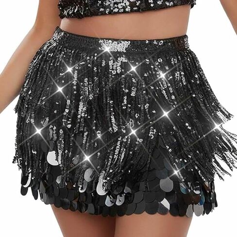 Twinklede Sparkly Fringe Fringe Skirt Mermaid Rave Belly Dance Wrapts for Women in Saudi Arabia