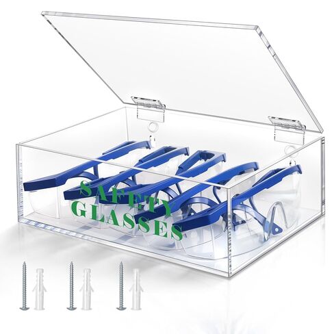Safety-Glasses-Holder with Lid, Arcrylic Wall Mount Organizer for Industrial Eyewear Quick Access for Safety Glasses, OSHA-Compliant, Anti-Slip Pads | Fits Safety Goggles, Lab Glasses in Kuwait