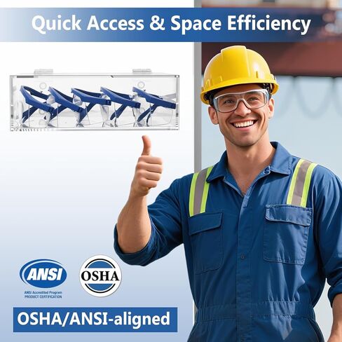 Safety-Glasses-Holder with Lid, Arcrylic Wall Mount Organizer for Industrial Eyewear Quick Access for Safety Glasses, OSHA-Compliant, Anti-Slip Pads | Fits Safety Goggles, Lab Glasses in Kuwait