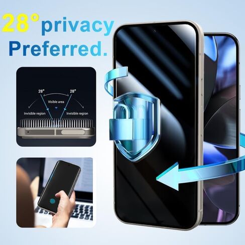 [2+2 Pack] Privacy Screen Protector Compatible with Pixel 9 Pro 5G, 2 Tempered Glass with 2 Camera Lens Protectors, 9H Hardness, Bubble Free, Anti Spy in Kuwait