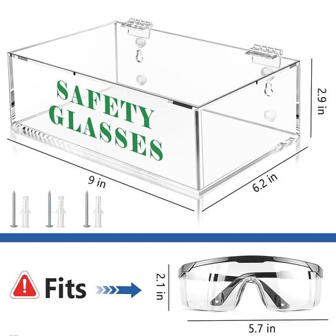 Safety-Glasses-Holder with Lid, Arcrylic Wall Mount Organizer for Industrial Eyewear Quick Access for Safety Glasses, OSHA-Compliant, Anti-Slip Pads | Fits Safety Goggles, Lab Glasses in Kuwait