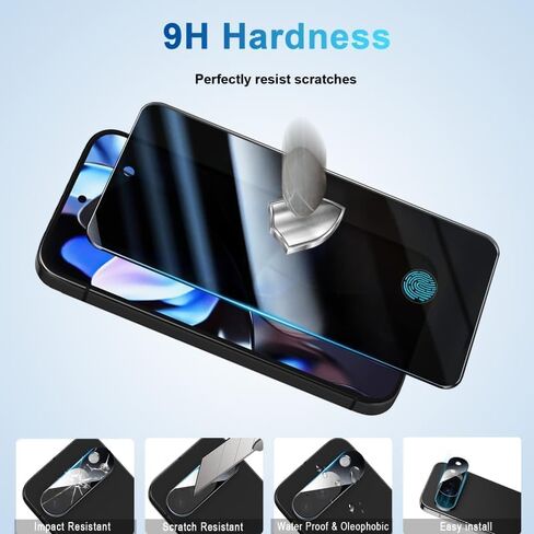 [2+2 Pack] Privacy Screen Protector Compatible with Pixel 9 Pro 5G, 2 Tempered Glass with 2 Camera Lens Protectors, 9H Hardness, Bubble Free, Anti Spy in Kuwait