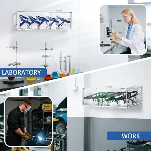 Safety-Glasses-Holder with Lid, Arcrylic Wall Mount Organizer for Industrial Eyewear Quick Access for Safety Glasses, OSHA-Compliant, Anti-Slip Pads | Fits Safety Goggles, Lab Glasses in Kuwait
