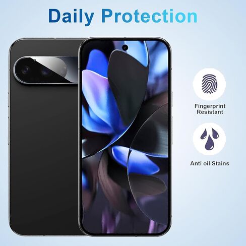 [2+2 Pack] Privacy Screen Protector Compatible with Pixel 9 Pro 5G, 2 Tempered Glass with 2 Camera Lens Protectors, 9H Hardness, Bubble Free, Anti Spy in Kuwait