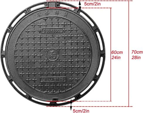 Heavy-Duty Cast Iron Drain Grate, B125 Class with Reinforced Ribs, Anti-Theft for Driveways & Patios, 60x70cm (24x28), Durable Floor Drain Solution in Kuwait