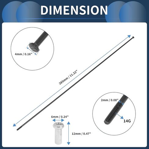 Motoforti 20 Set 14G Straight Pull Bicycle Spokes 285mm Straight Pull Bike Wheel Spokes Carbon Steel Black in Kuwait