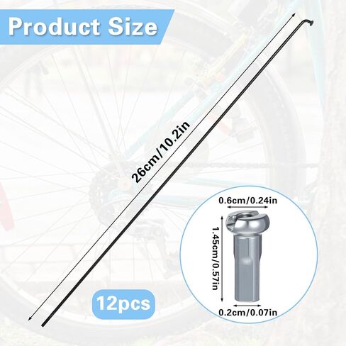 12pcs 260mm/10.2 Inch Carbon Steel Bicycle Spokes Mountain Bike/Road Bike Universal 14G Spokes and 14mm Nipples Bikes Spoke for Electric Bike in Saudi Arabia