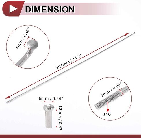 12 Set 14G Bicycle Spokes 287mm Bike Wheel Spokes 304 Stainless Steel Silver Tone in Kuwait