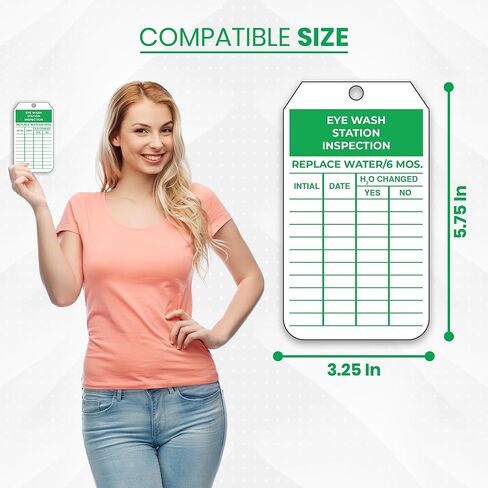 25 × فحص محطة غسيل العين بطول 5.75 بوصة × عرض 3.25 بوصة - أخضر/أبيض - علامات سجل فحص البطاقات - سجل فحص الأساس اليومي in Kuwait